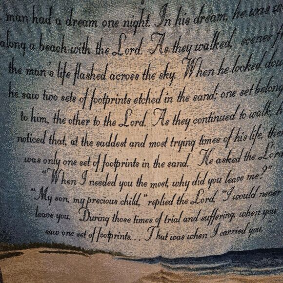 Tapestry Throw Blanket Footprints Christian Poem Grief Support Jesus 60 x 52 - Picture 2 of 2